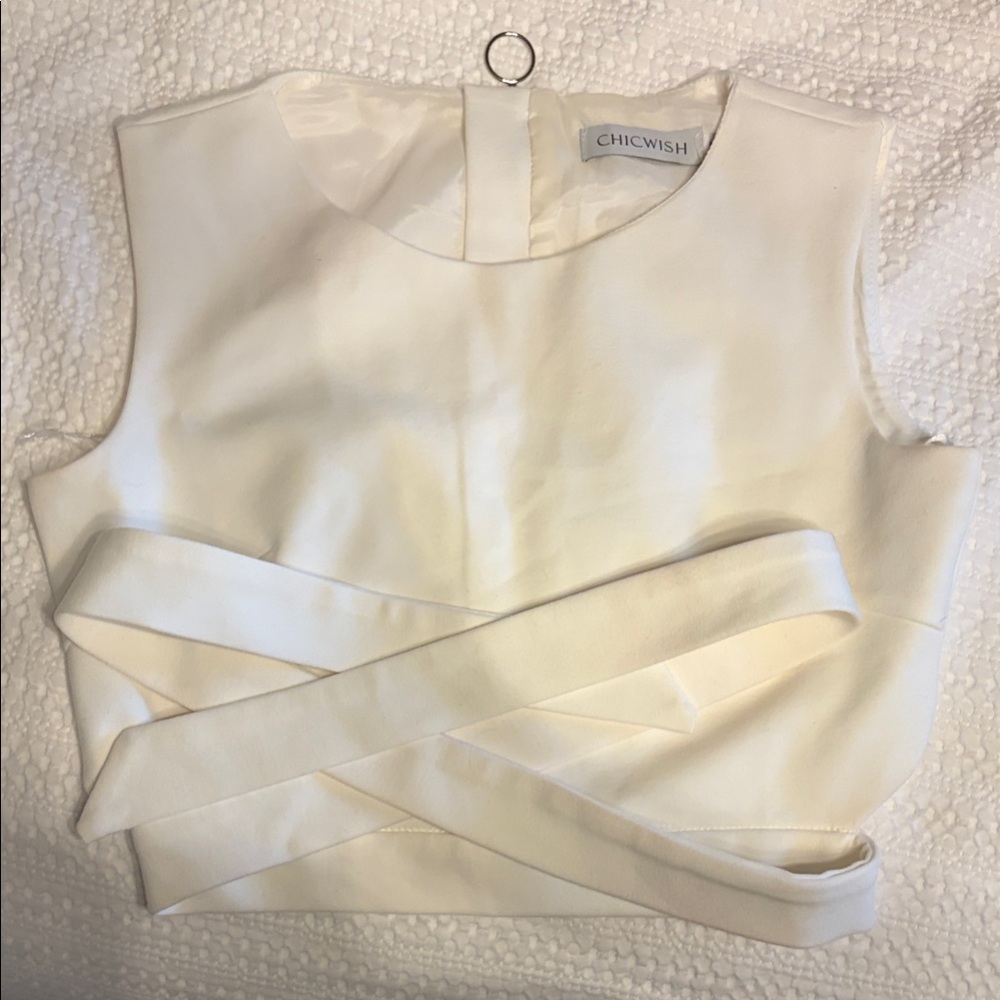 Chicwish Ivory Cross-Front Sleeveless Blouse